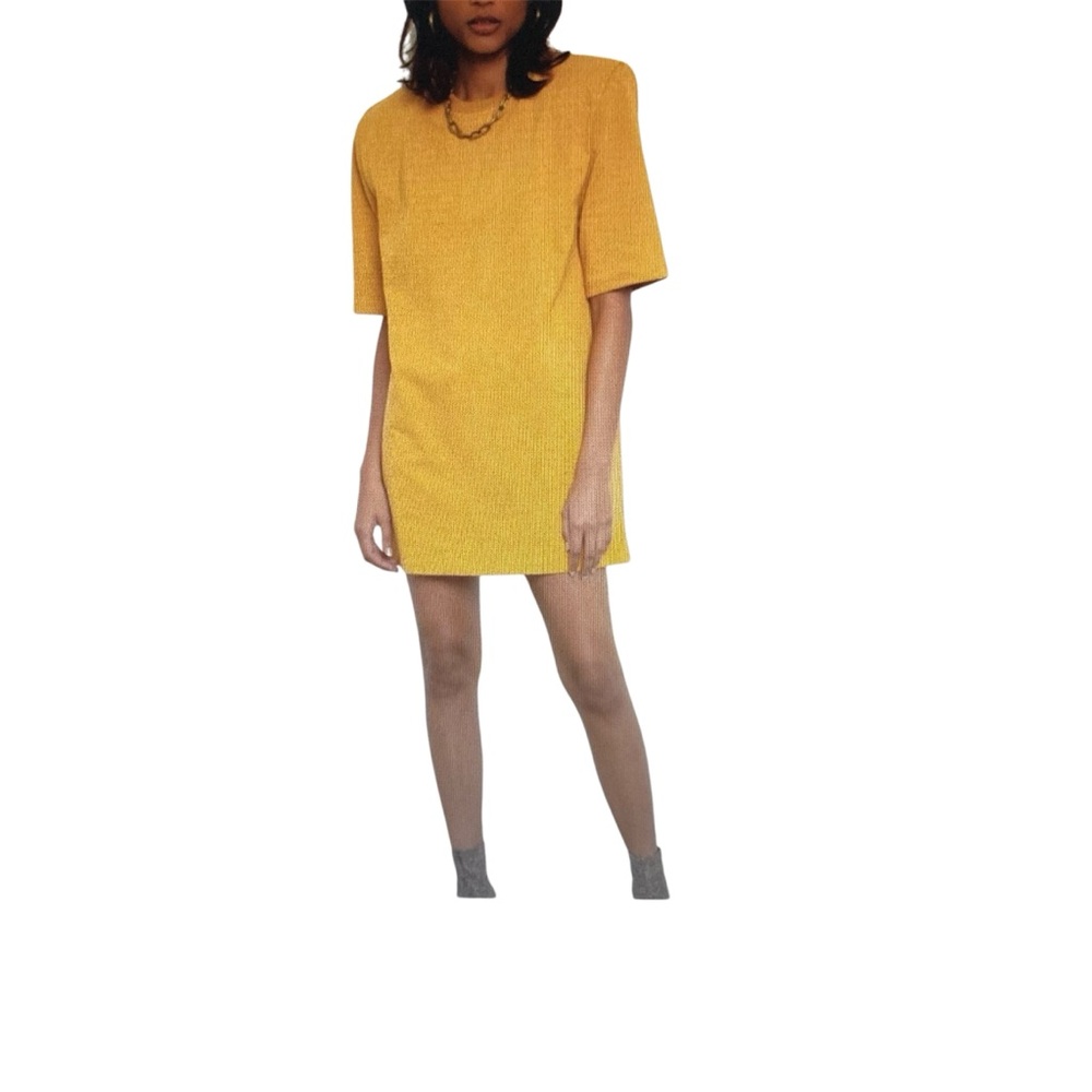 THE FRANKIE SHOP | ‘Sean’ Padded Shoulder T-Shirt Muscle Dress Yellow Size S